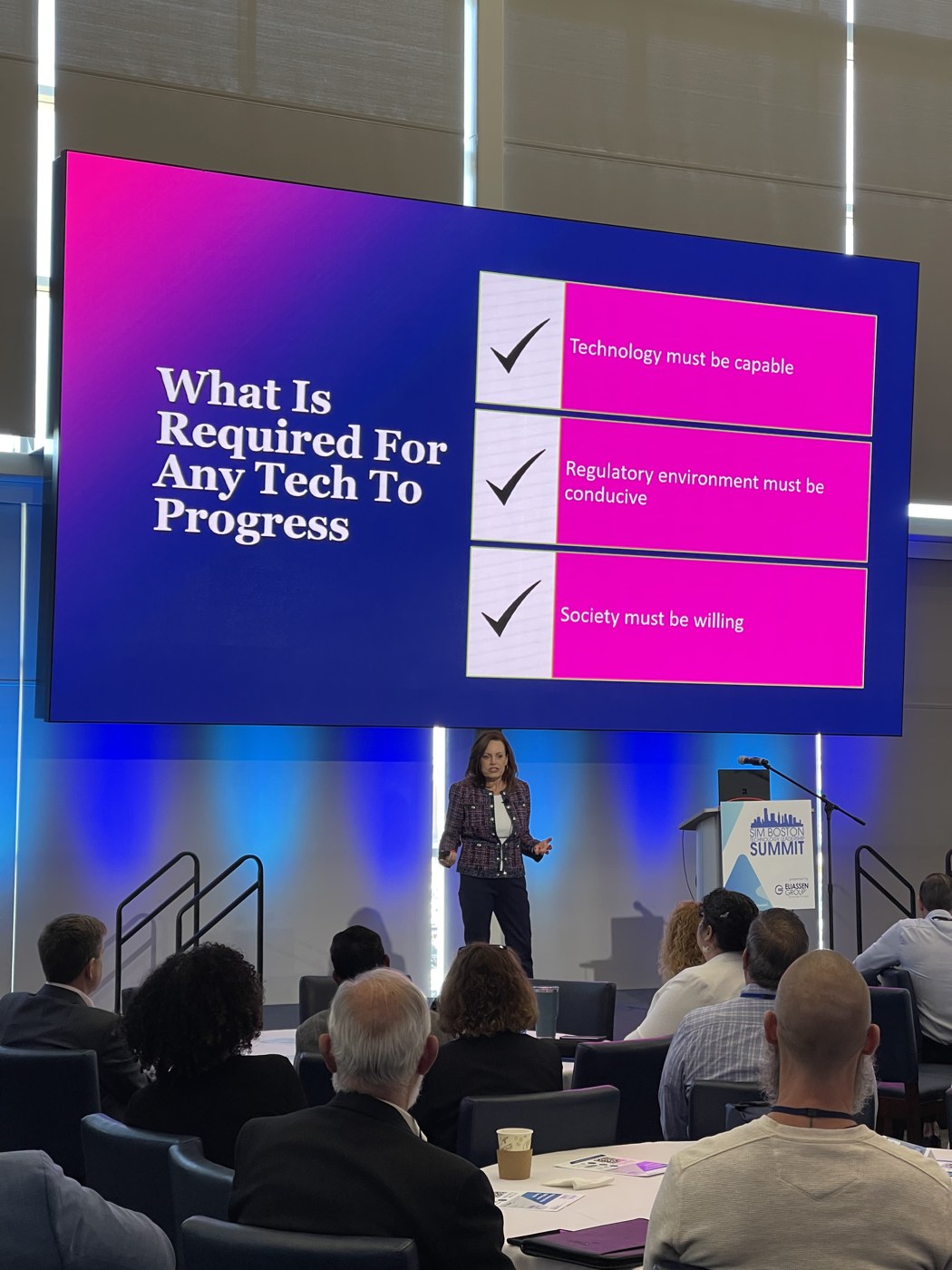 Dr. Lisa Palmer delivering a keynote at the SIM Boston Summit